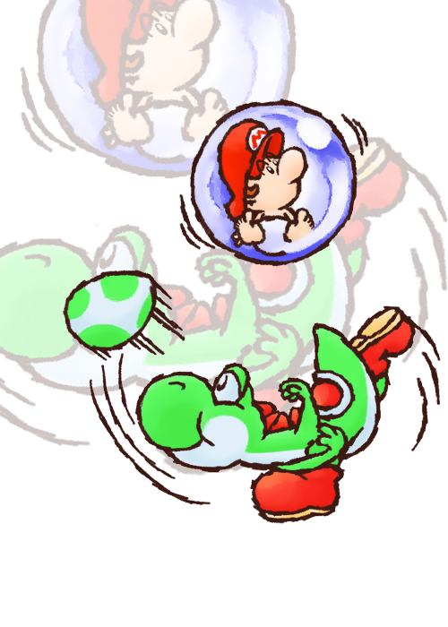 Yoshi's Island Super Mario Advance 3 Yoshi and Baby Mario Kicking the Egg