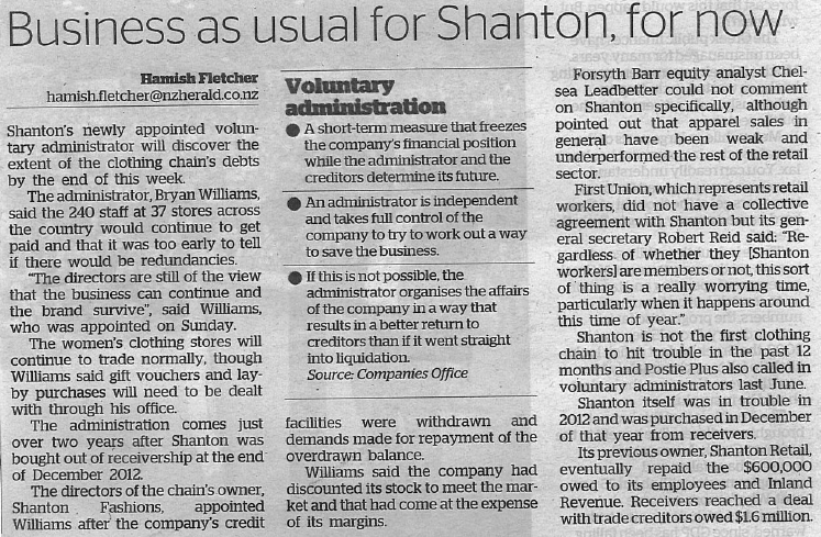 Herald Article from Tuesday 13th January