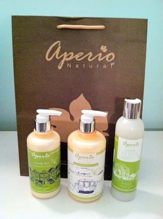 From L to R: Green Tea Lotion, Green Tea Shower Cream, Green Tea Sugar Body Scrub