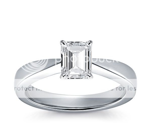   Emerald Cut Diamond Engagement Rings Tapered Solitaire Setting 18k