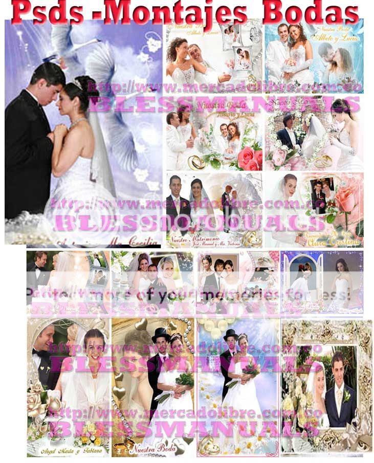 psd montajes bodas photoshop Fotomontajes bodas vestidos novia matrimonio Plantillas