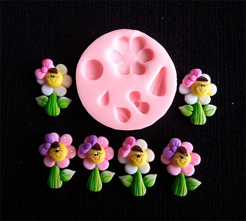 Molde Flexible Flor Miniatura Escolar Apliques y Aretes Colegial