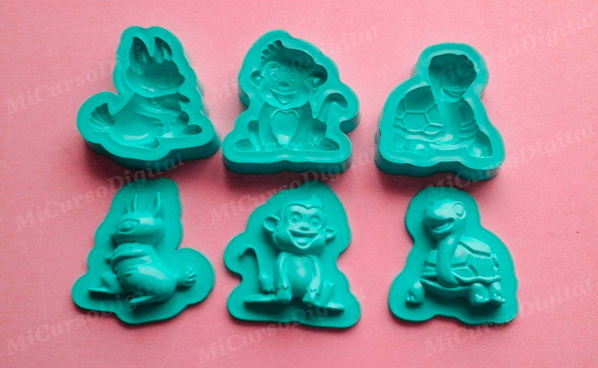 Molde para foami eva fimo fondant animales mono conejo y tortuga