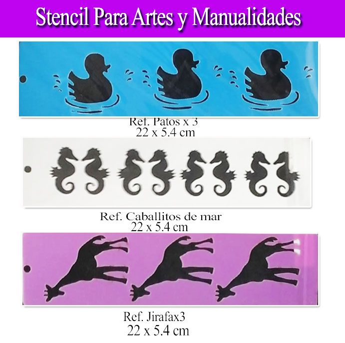 Stencil para artes manualidad formas de pato jirafa y caballito de mar