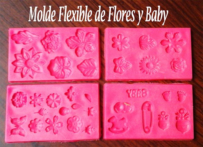 Molde silicona flores baby shower para porcelana fría o fondant