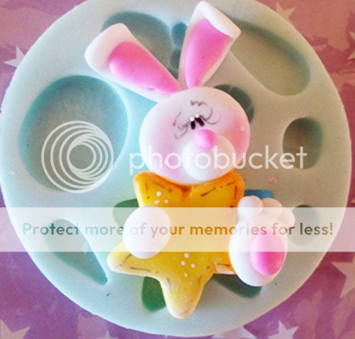 Molde silicona conejo baby con estrella para fondant pastel fimo pasta