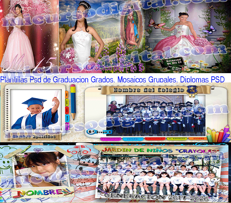 Plantillas quince años fiestas quince años psd Mosaicos Bodas Pds Matrimonios Marcos Decorativos