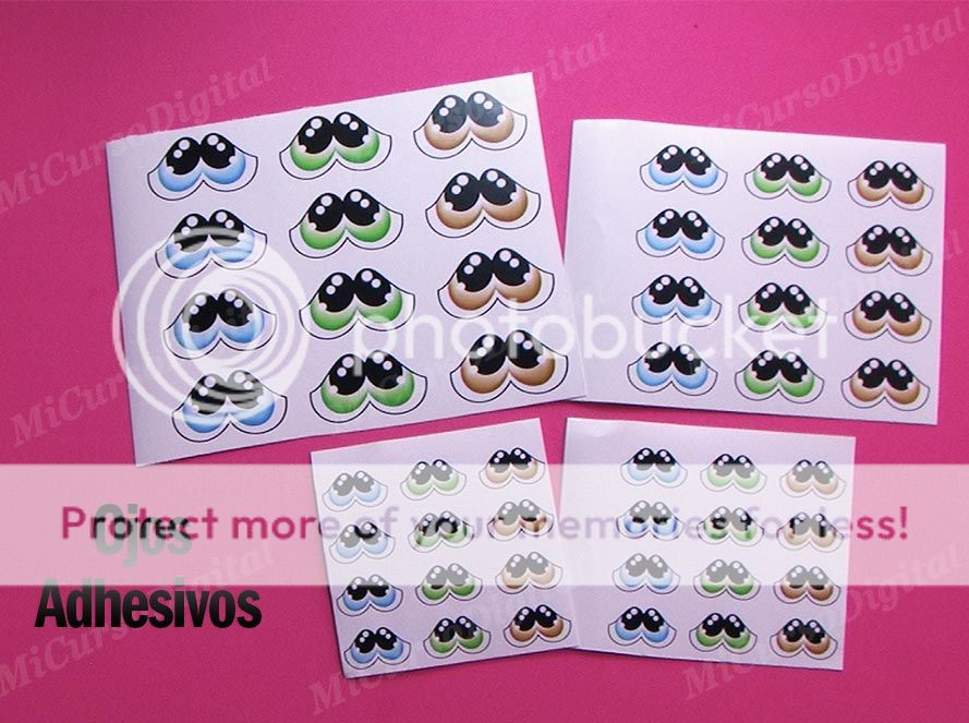 Set Ojos adhesivos sticker para muñecos y fofuchas 58 pares